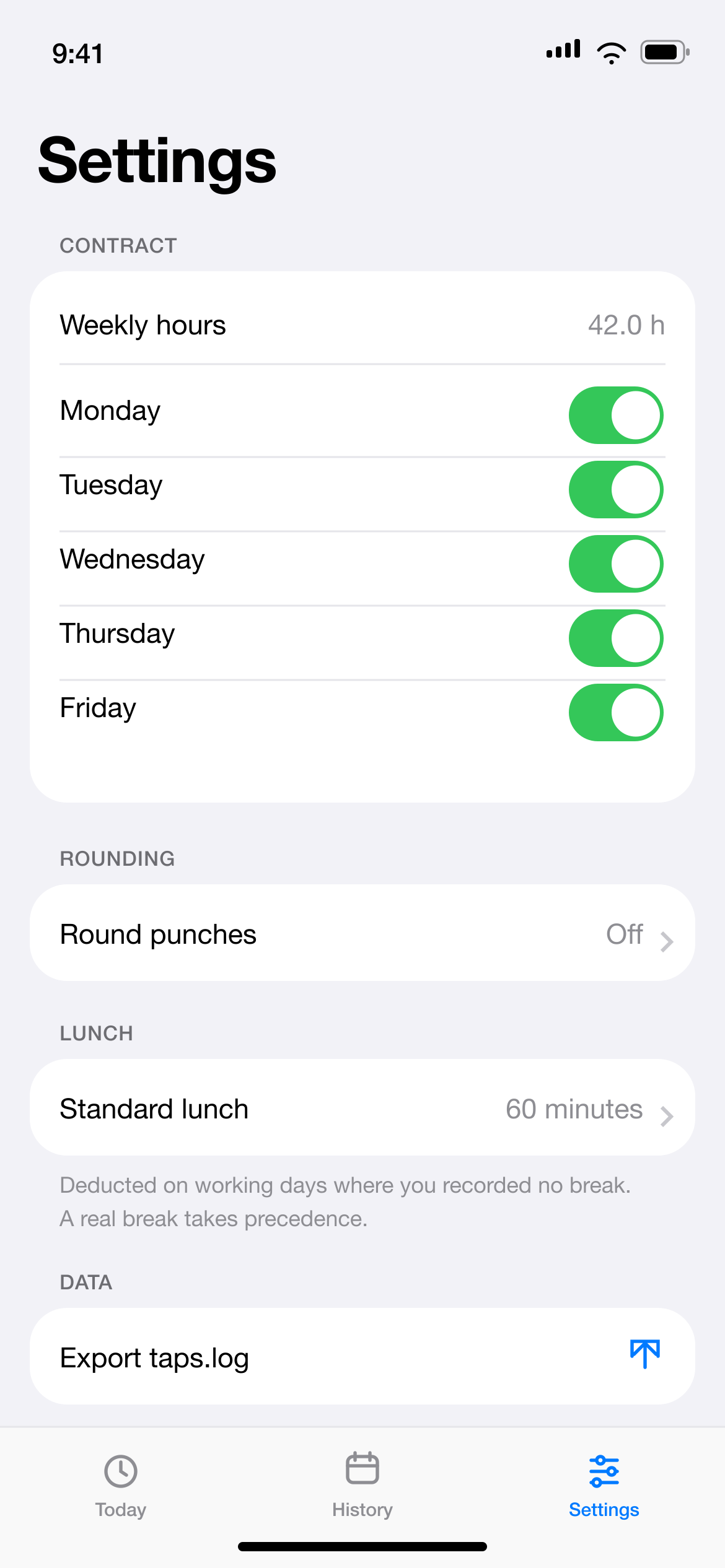 Contract, rounding and lunch settings